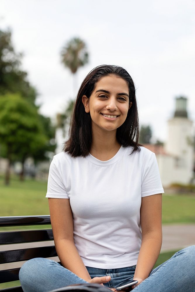 Woman in white tee casual wear fashion