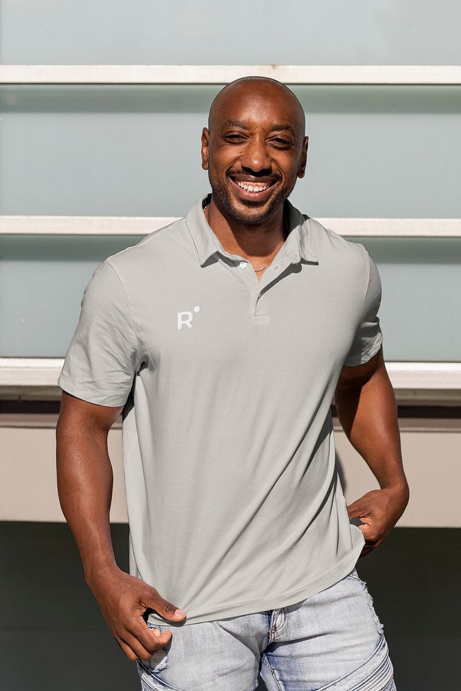 Casual polo shirt mockup, editable psd worn by confident African American man