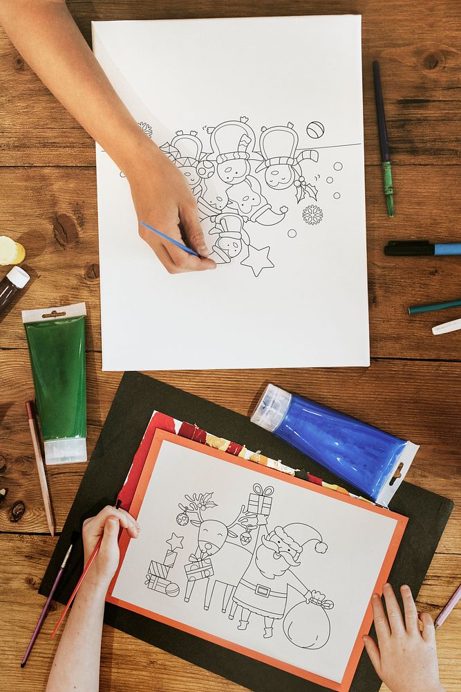 Paper mockup psd, kids coloring, homeschooling in the new normal