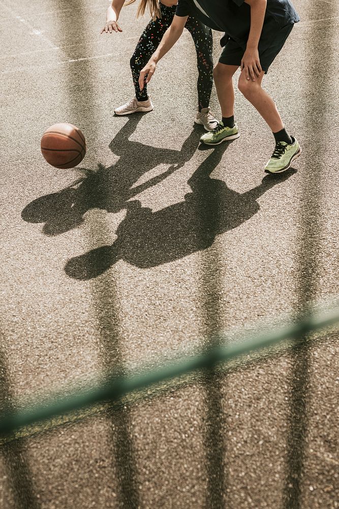 Sport background, kids playing basketball, summer hobby