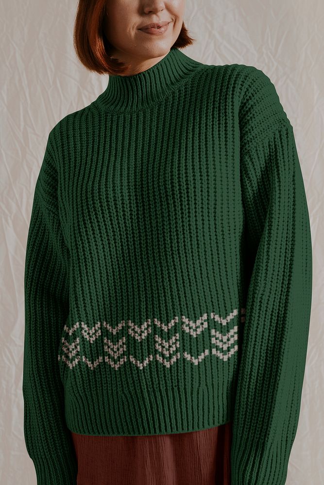 Woman in green sweater, autumn apparel fashion design