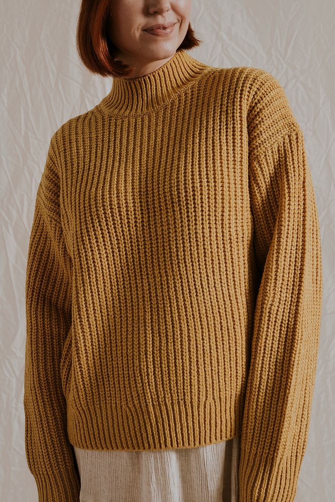Woman in brown sweater, autumn apparel fashion design
