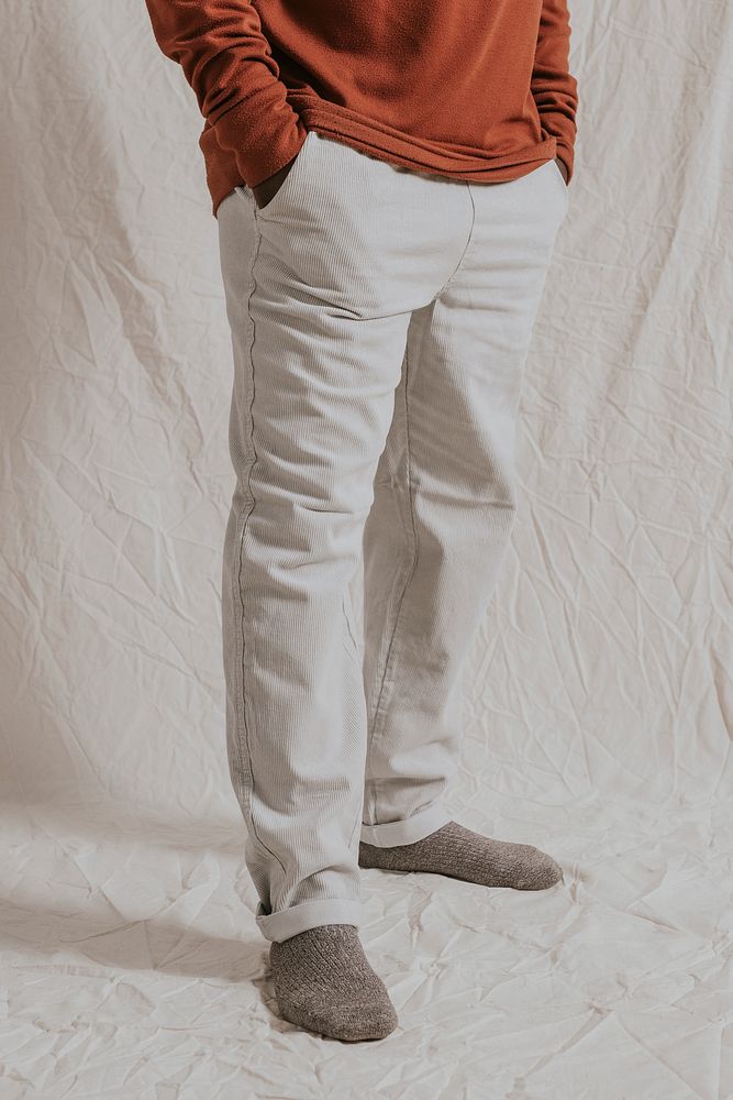 Man in beige pants, autumn fashion design