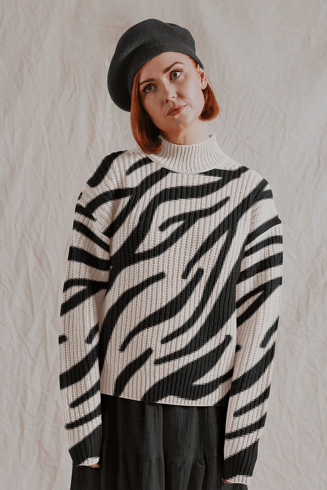 Woman in black striped sweater, autumn apparel fashion design