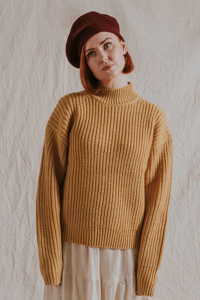 Woman in yellow jumper, autumn apparel fashion design