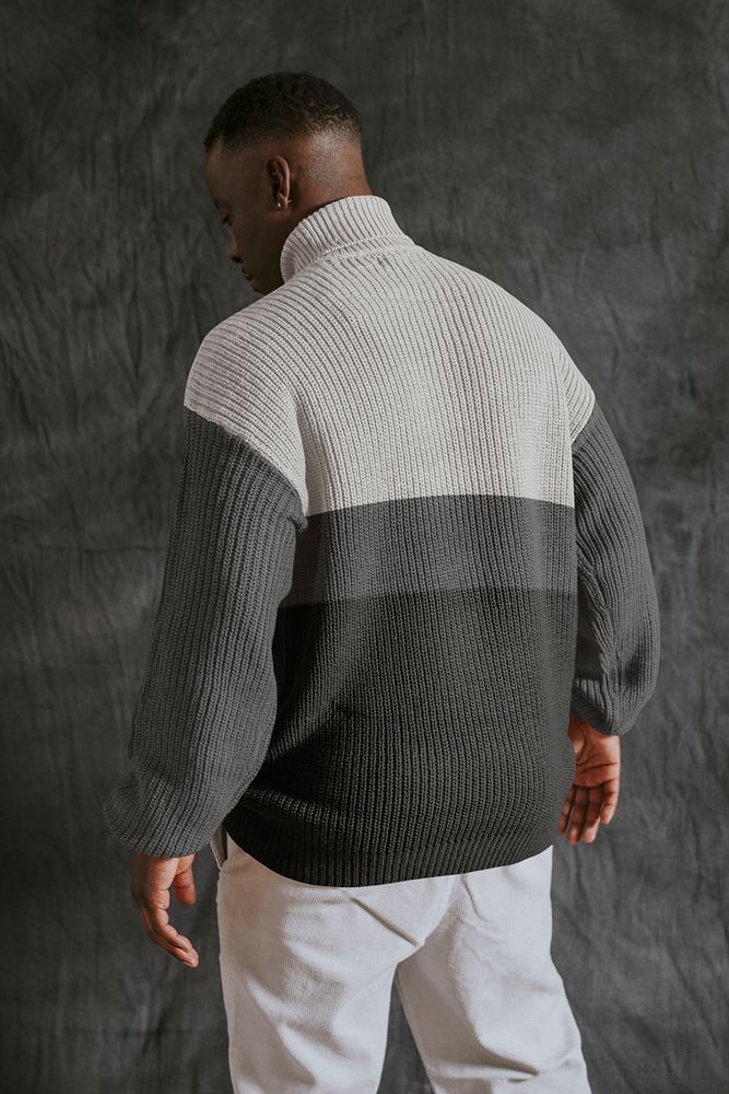 Men's turtleneck sweater mockup, fall apparel fashion design psd