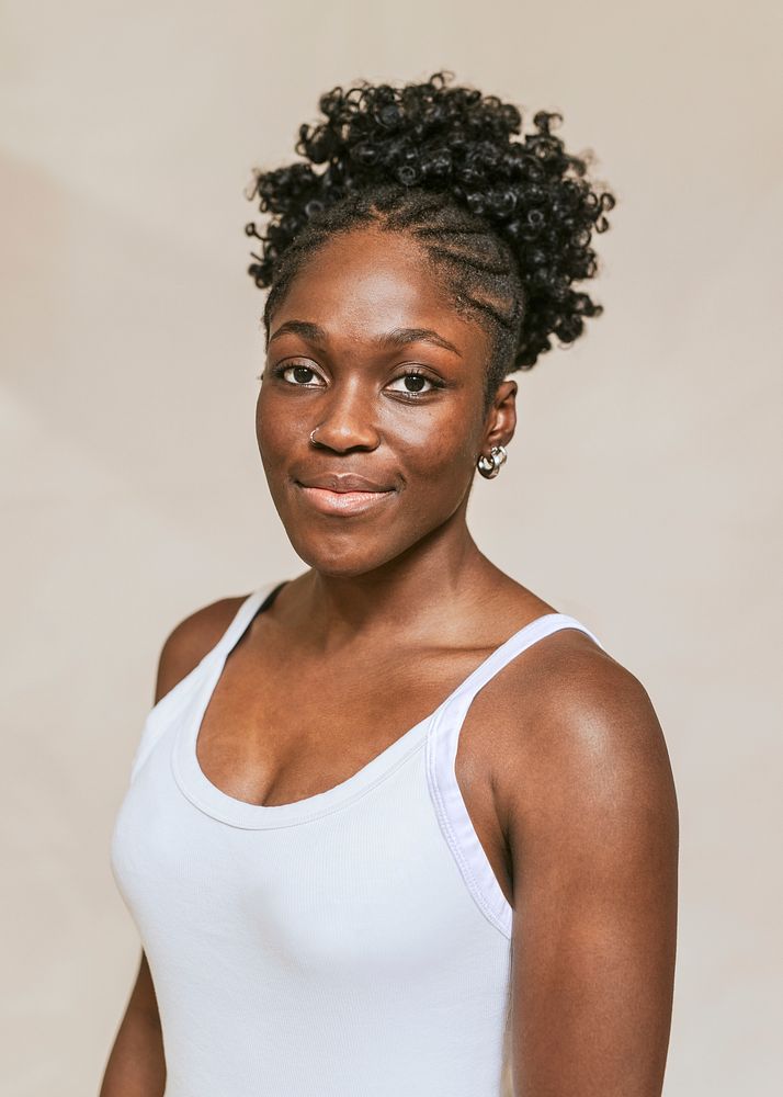 African American woman wearing white tank top