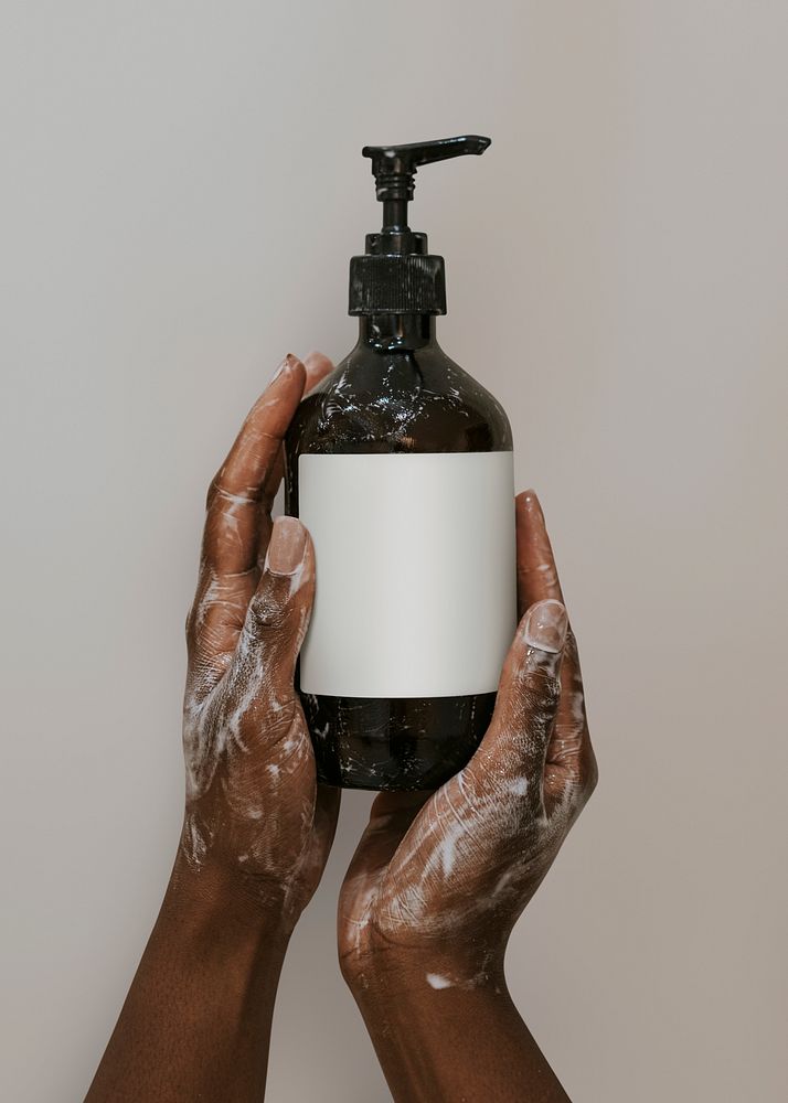 Black shower gel bottle, massage & beauty design