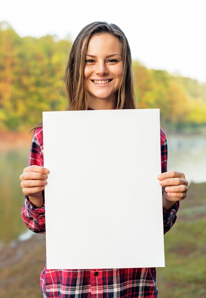 Girl Holding Blank Placard Concept