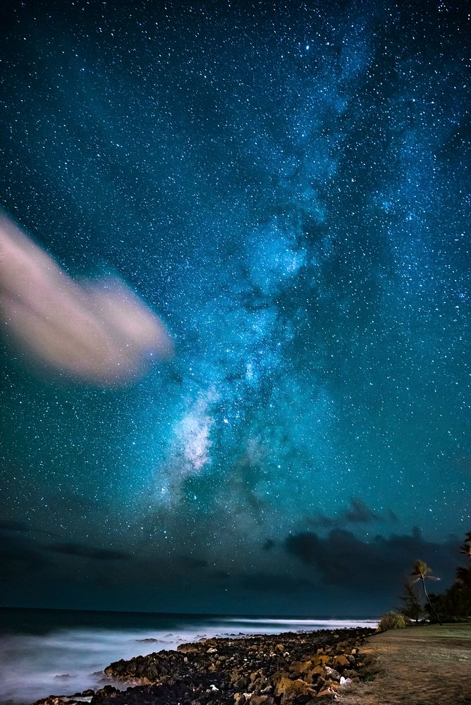 The Milky Way crossing the night sky in Poipu Hawaii, USA