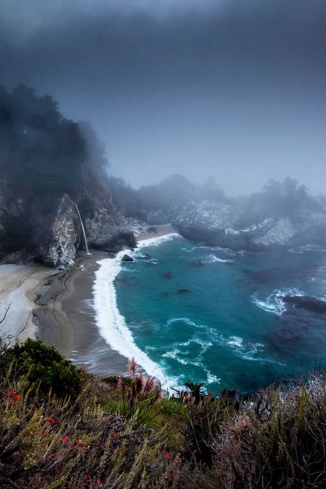Rain and mist over the McWay Falls Near Big Sur, United States