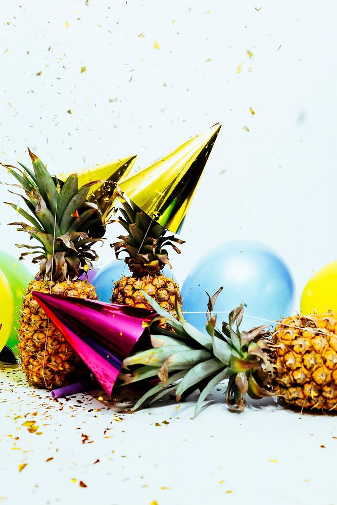 Festive ripe pineapples ready to party