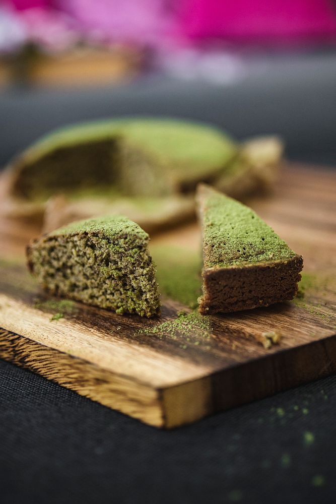 Close up of a green matcha cake. Visit Kaboompics for more free images.