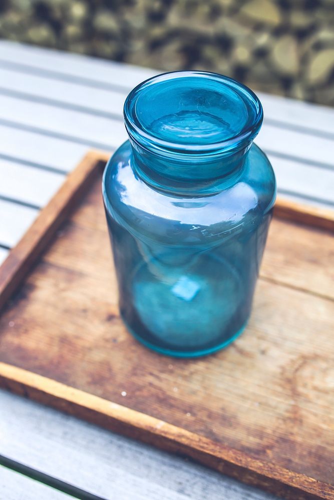 Blue glass jar. Visit Kaboompics for more free images.
