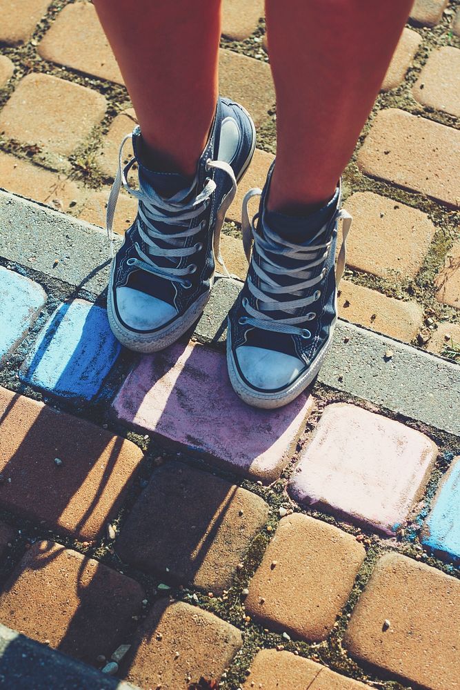 Woman wearing blue sneakers. Visit Kaboompics for more free images.