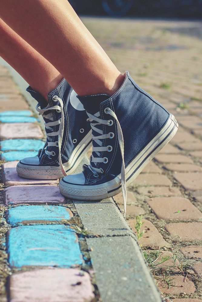 Woman wearing blue sneakers. Visit Kaboompics for more free images.