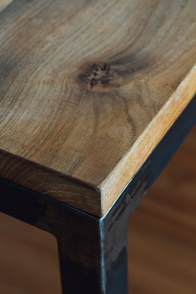 Closeup of an oak wood table