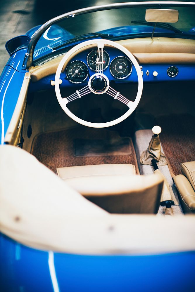 Interior of a blue vintage car