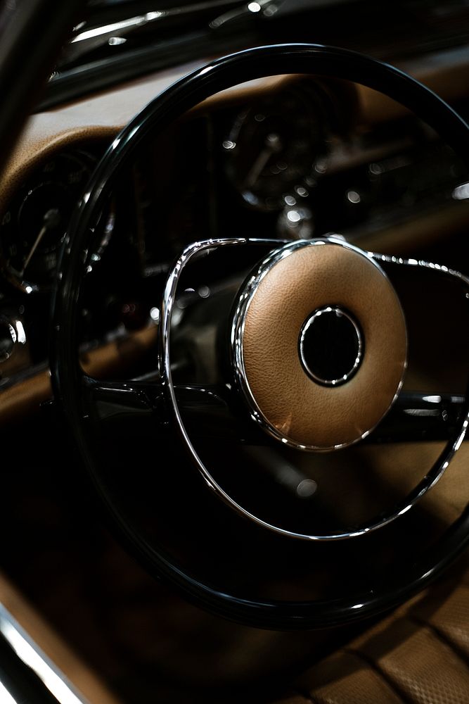 Closeup of a steering wheel