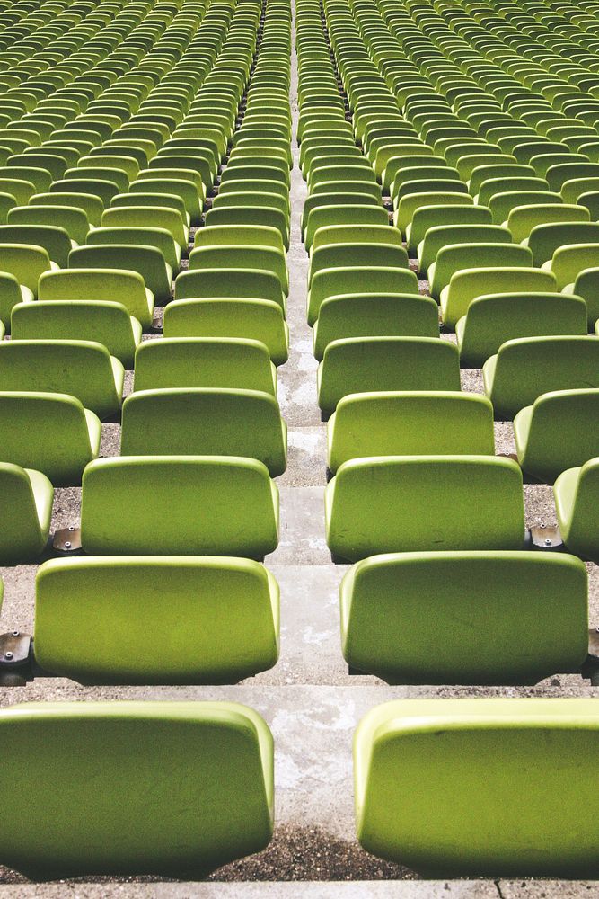 Rows of green seats at Munich Olympic Stadium in M&uuml;nchen, Germany