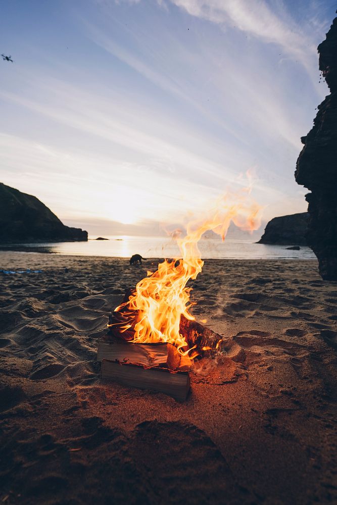 Summer bonfire by the beach in Wales