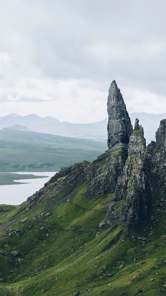 Nature iPhone wallpaper, mountain mobile background, the Storr on the Trotternish peninsula of the Isle of Skye, Scotland