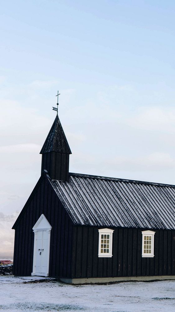Travel phone wallpaper background, Budir Black Church, Iceland