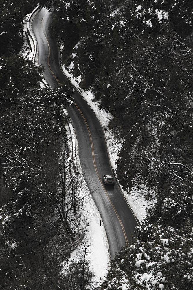 Aerial view of a road in winter