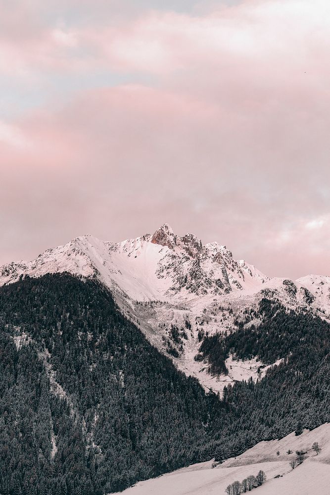 Snowy mountain peak in Tristenspitz Weissenbach, Italy