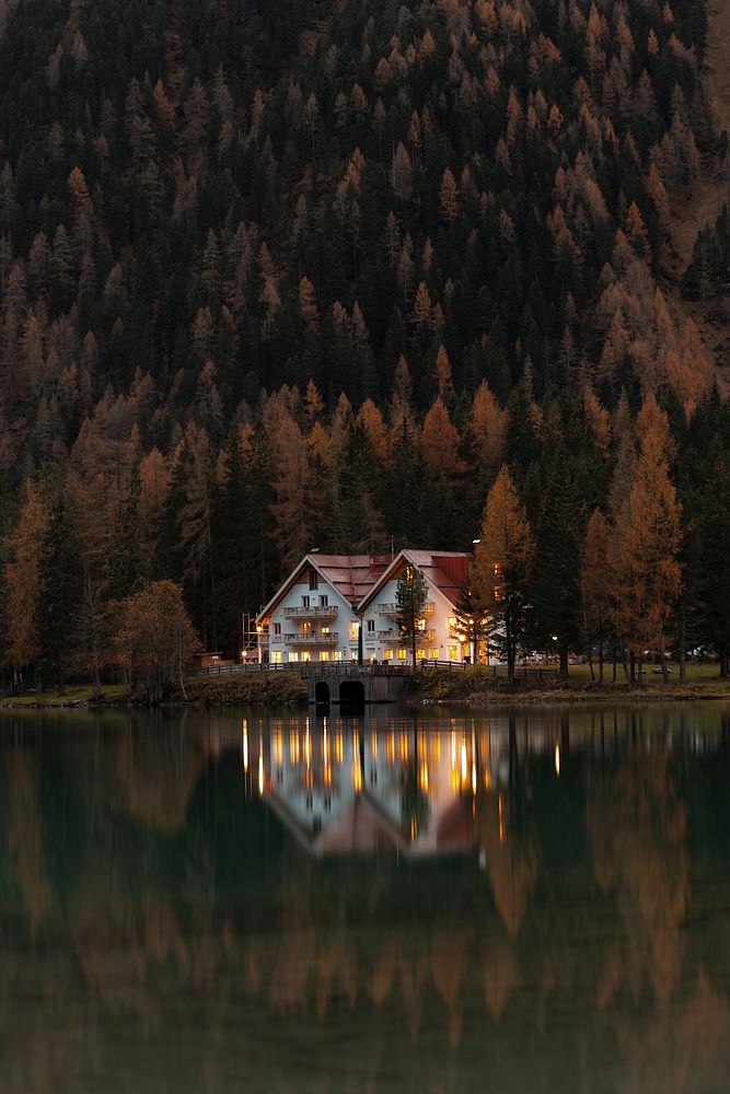 House by Lake Anterselva or the Antholzer See in Rasen-Antholz village, South Tyrol, Italy