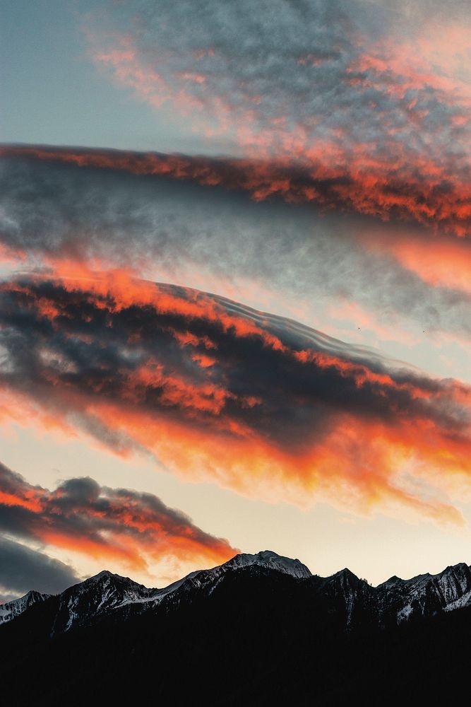 Red autumn sky in the Alps, Italy