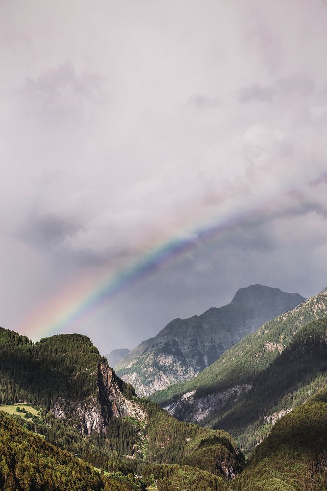 Rainbow over the Rieserferner Mountain Chain, Campo Tures, Italy