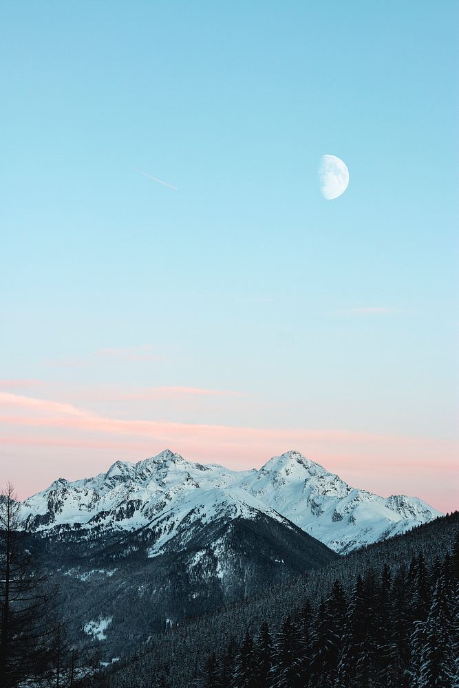 View of a snowy mountain peak and the sky