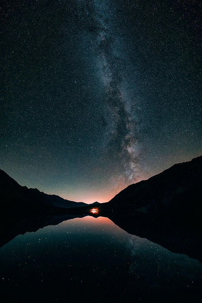 Milky way Antholz lake, South Tyrol, Italy