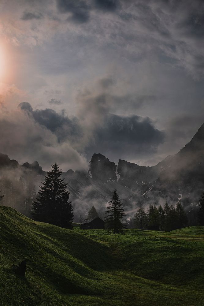 Mist over a meadows at Rit, La Val, Italy