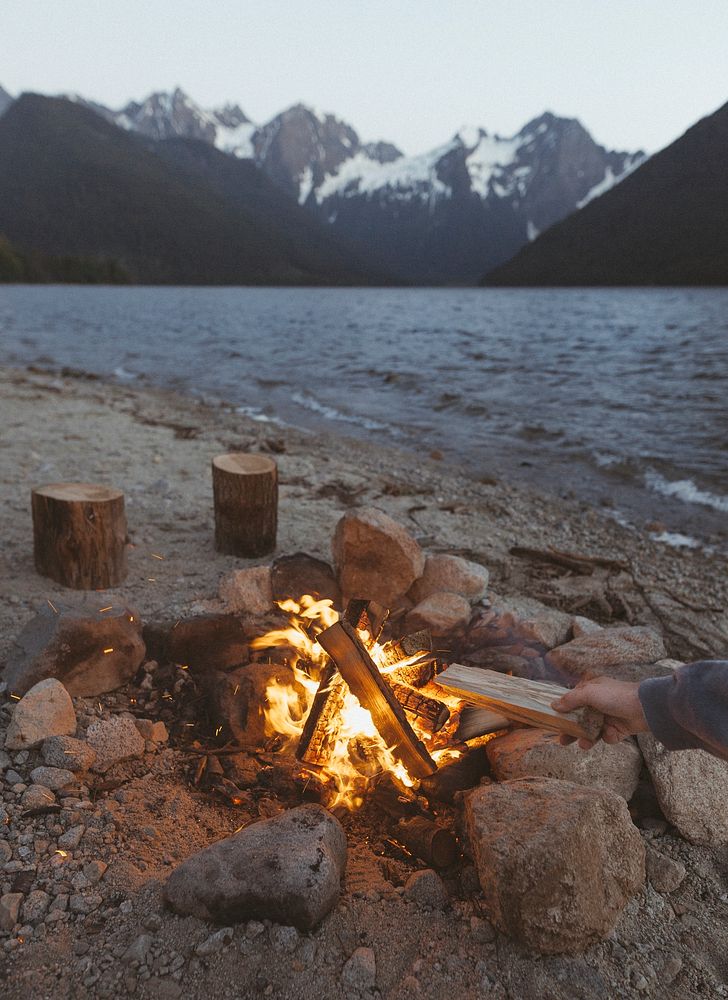 Bonfire by the Jones Lake in British Columbia, Canada