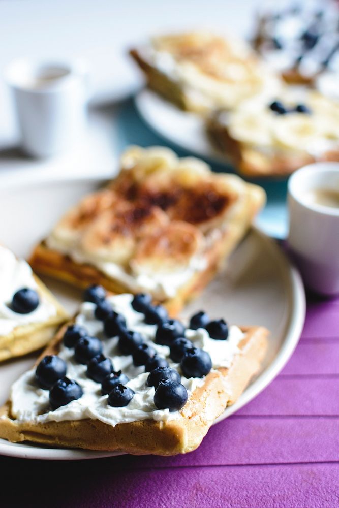 Homemade blueberry and banana waffles
