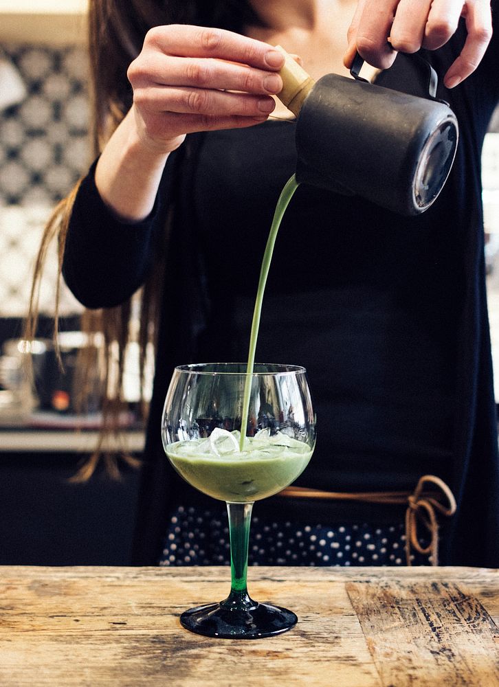 Matcha cocktail in a bar