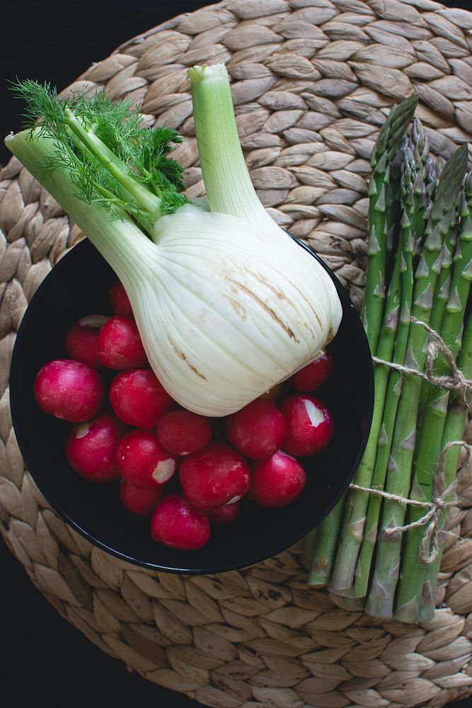 Asparagus, radishes, and fennel