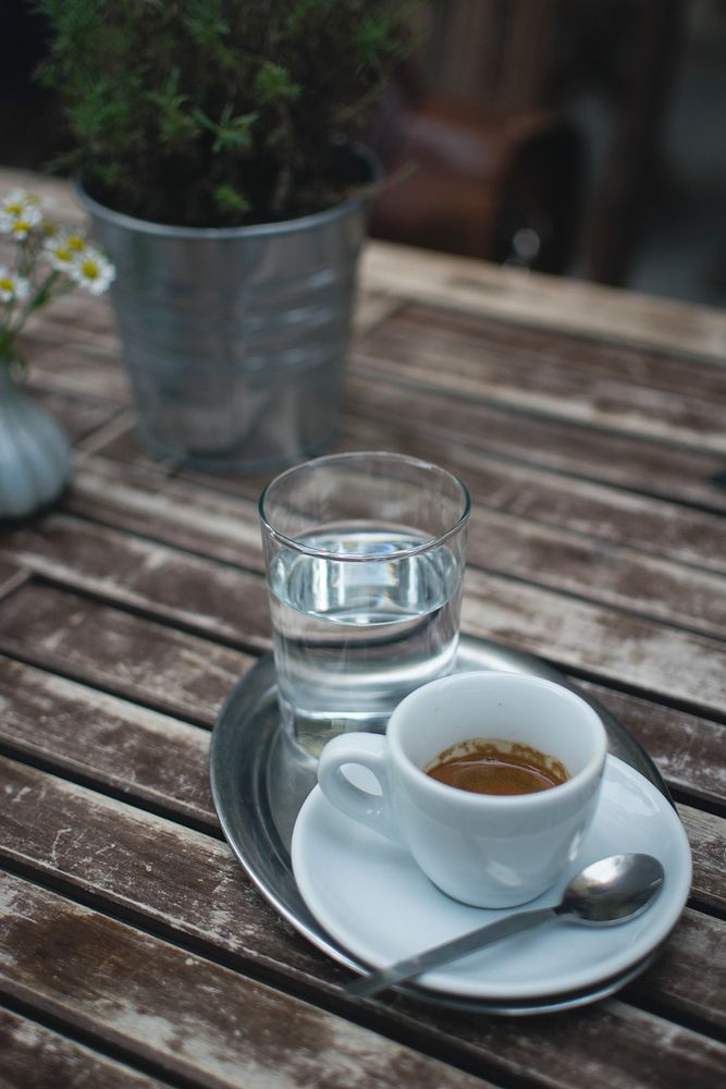 Espresso on a wooden table