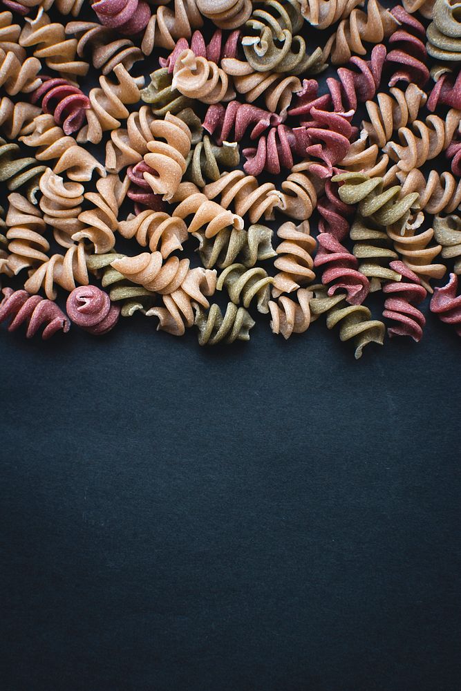 Colorful fusilli pasta food photography