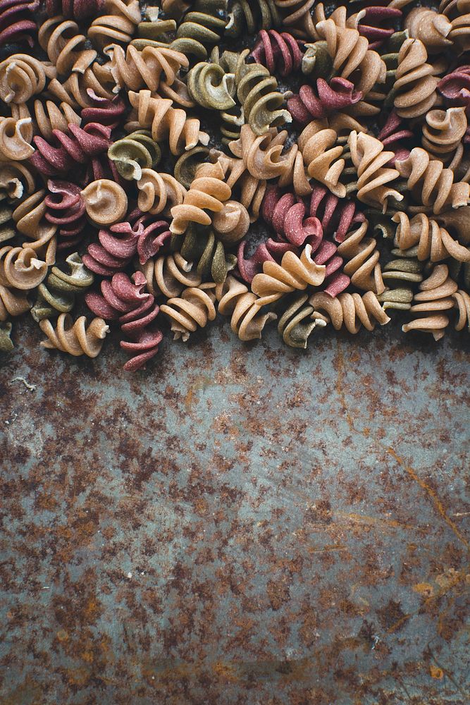 Colorful fusilli pasta food photography
