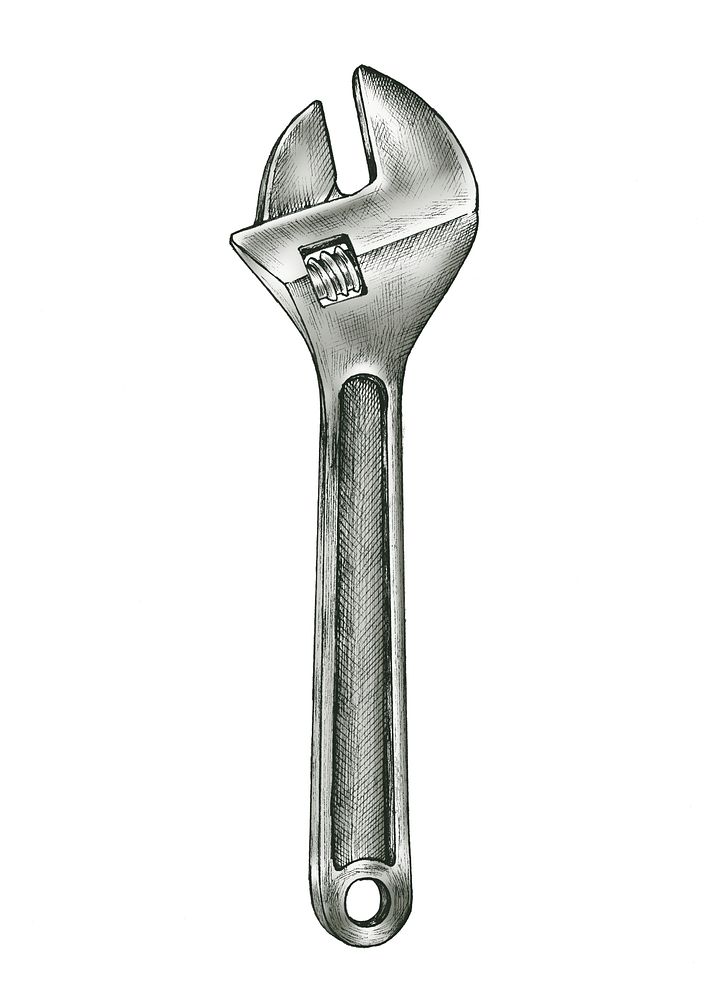 Hand-drawn adjustable wrench illustration