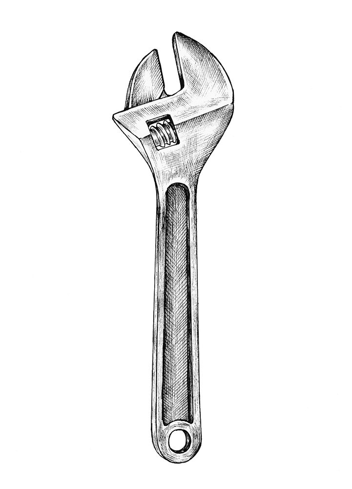 Hand-drawn adjustable wrench illustration