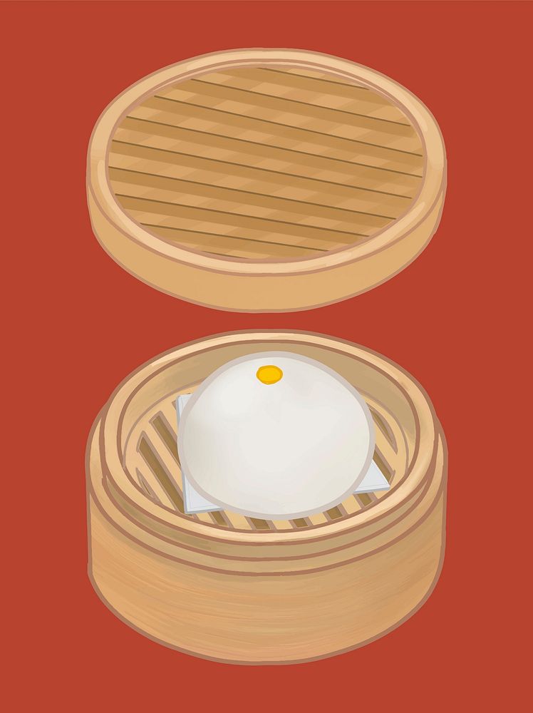 Chinese steamed bun in a basket illustration