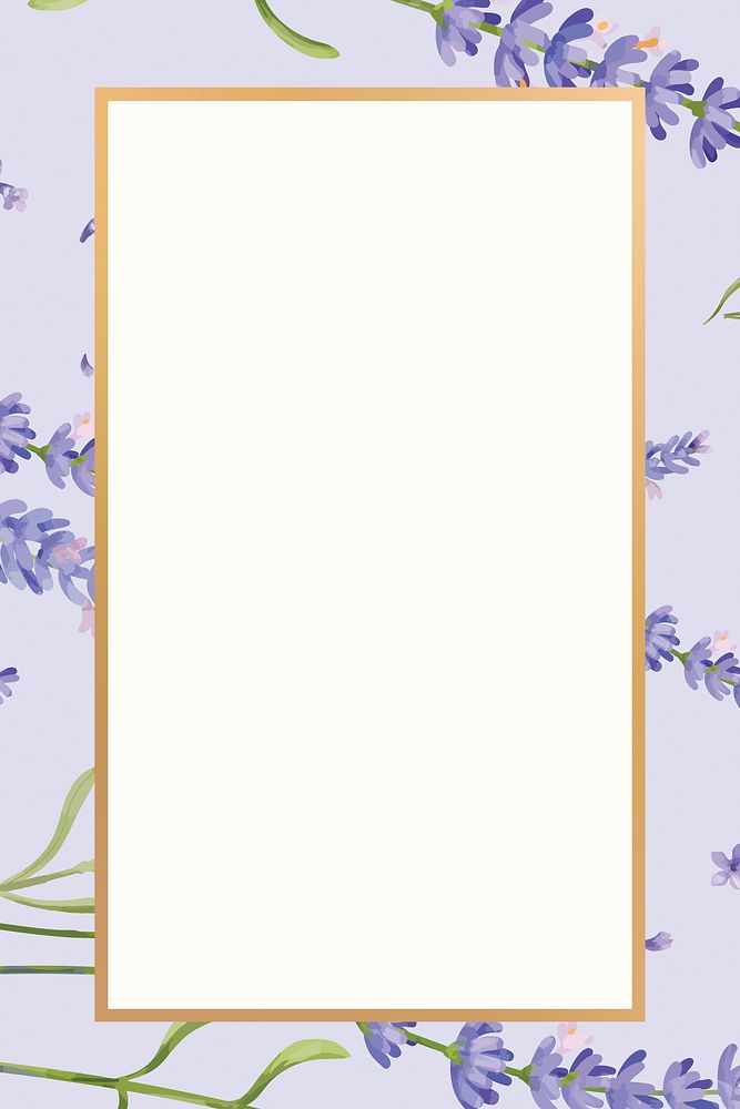 Gold rectangle lavender flower frame design resource