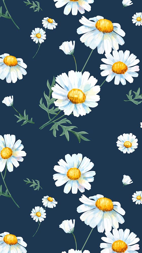 Daisy flower phone wallpaper, blue background