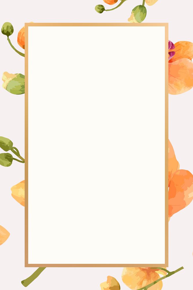 Gold rectangle orchid flower frame design resource