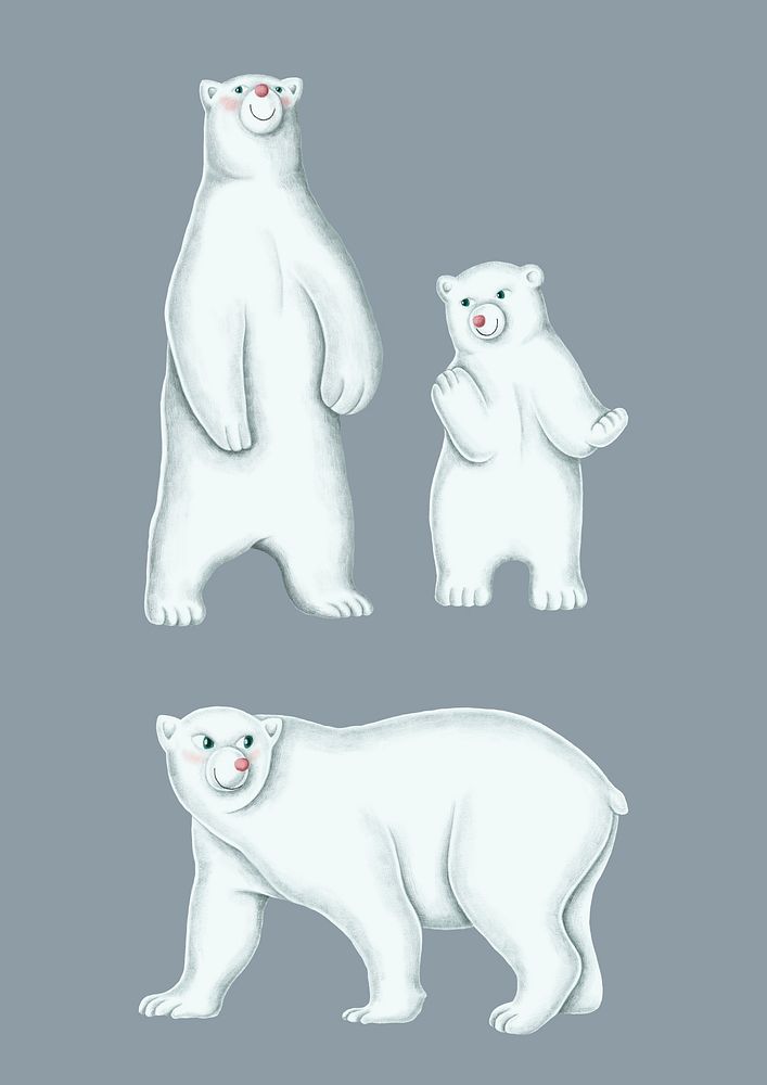 Hand-drawn family of white polar bears