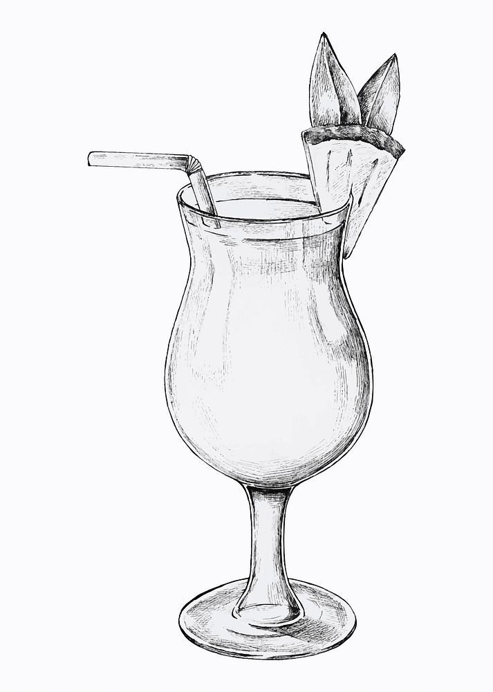 Hand drawn glass of pineapple cocktail drink vector